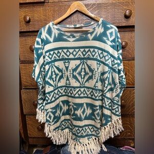 Tasha Polizzi southwestern print with cotton fringe poncho.
